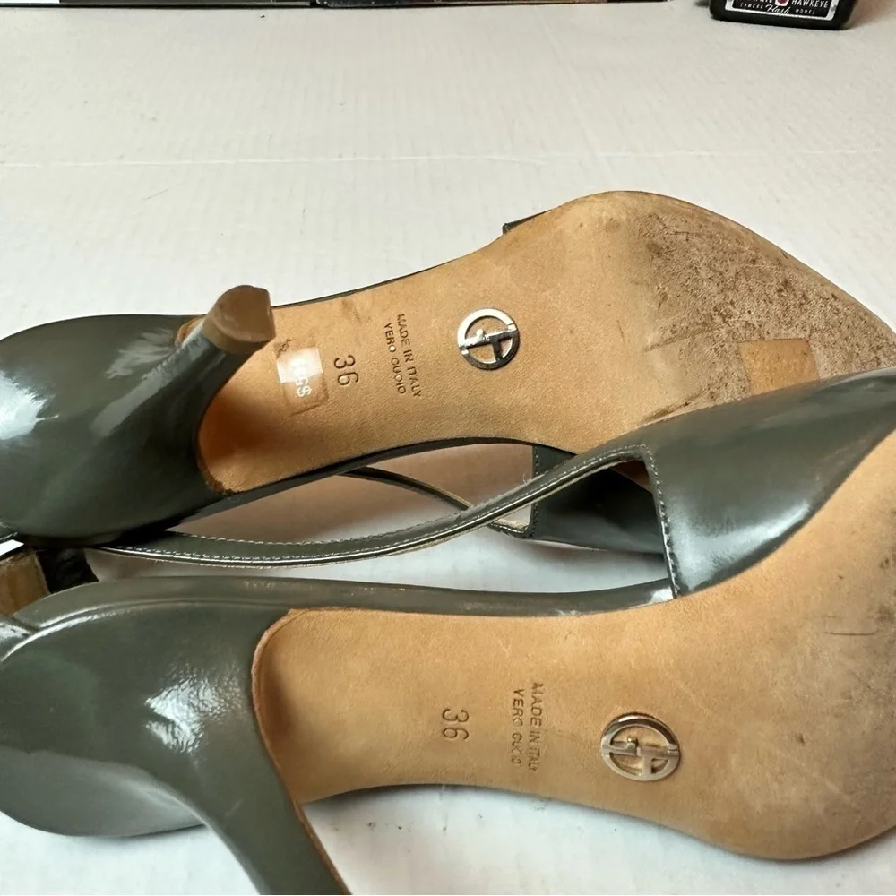 Vintage 90s Giorgio Armani Slingback Heels |  Olive Leather Quiet Luxury Pumps